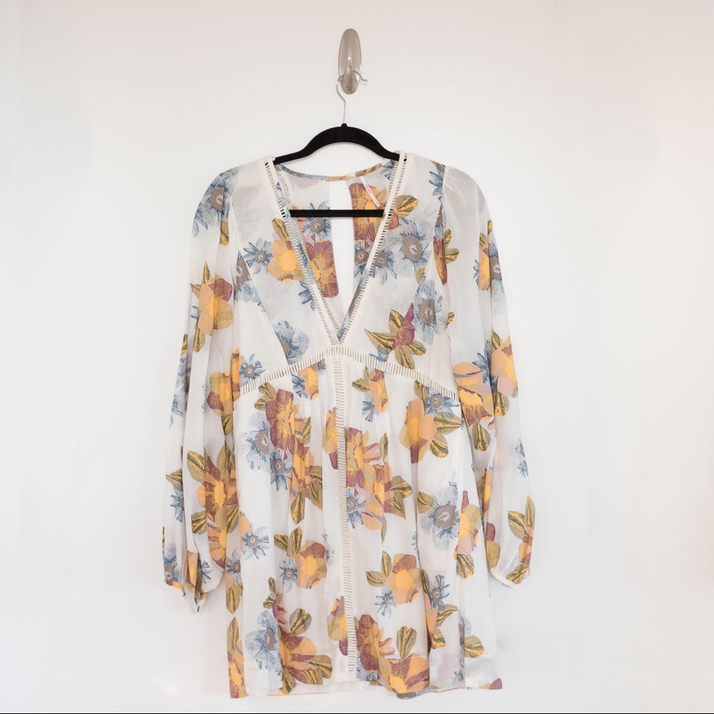 Free People V-Neck LS Floral Shift Dress - Picture 2 of 6